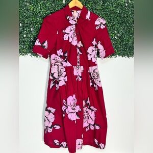 Anthropologie Maeve Floral Dagmar Red Pink/White Floral Shirt Dress Size 8
